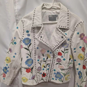 Premium Handcrafted Floral Embroidery Studded Biker <b>Jacket</b> Soft White <b>Sheepskin</b> Leather Moto <b>Jacket</b> for Women Streetwear Fashion - Product Image 1