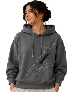 Sweat-shirt à capuche surdimensionné pour femme, gris anthracite, imprimé graphique, en molleton de coton, manches longues, style streetwear décontracté - Product Image 1