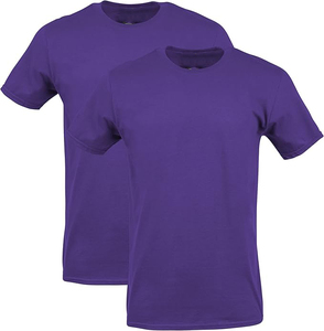 T-shirt à manches courtes pour homme, col rond, coupe classique, uni violet, décontracté, en jersey de coton tricoté - Product Image 1