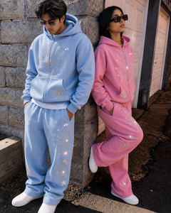 Unisex 2PC <b>Tracksuit</b> Set Full Zip Hoodie Jogger Pants Spiderweb Rhinestone Graphic <b>Matching</b> <b>Couple</b> Streetwear Custom Logo OEM - Product Image 6
