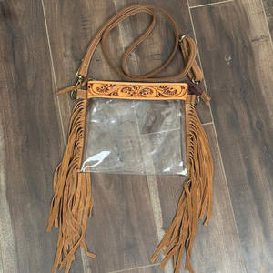 กระเป๋าถือหนังแท้แบบใสสั่งทำพิเศษจากโรงงาน ผ่านการรับรองสำหรับใช้ในสนามกีฬา  กระเป๋าสะพายข้างแบบสลักลายด้วยมือ  กระเป๋าใสขนาดเล็กสำหรับผู้หญิง - Product Image 5