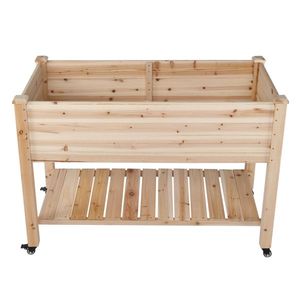 Fioriera in Legno di Abete Cinese con Ruote, 116*57*82cm, Colore Naturale - Product Image 6