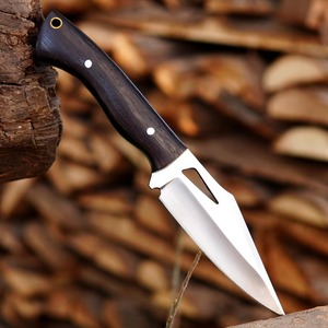 Cuchillo de Camping de Hoja Fija, Acero Inoxidable, Punta Caída, Mango de Madera, Funda de Cuero Naranja, Herramienta de Supervivencia para Exteriores - Product Image 5