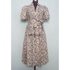 Vestido Midi de Algodón para Mujer, Hermoso, Casual, de Tela Suave, Simple, Relajado, con Decoración de Botones, Ajuste Cómodo para Uso Diario - Product Image 1