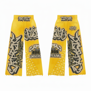 Tendance Mode Personnalisée Imprimé en relief Nom de marque Toile Écologique Respirante Ourlet vieilli Streetwear Vintage Lavé Automne - Product Image 5