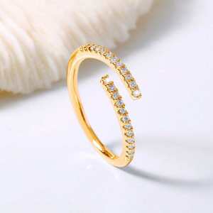 18K Gold Plated Minimalistic <b>Adjustable</b> Opening <b>Ring</b> by Hallmark Silver - Product Image 1