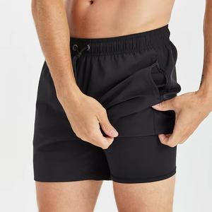 Shorts de Baño Negros Clásicos de Alta Calidad para el Verano, Ligeros y Cómodos, con Cordón Ajustable con Punta Metálica, Venta al Por Mayor - Product Image 1