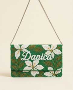 Handmade Rectangular Handbag With White Daisy Embroidery On Teal Background Chain Strap - Product Image 4