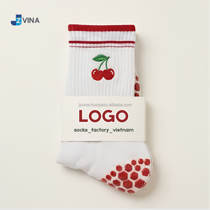JZVINA <b>Women</b> Pilates Grip <b>Socks</b> Cute Cherry Print Crew <b>Socks</b> Non Slip Silicone Dot Soft Knit Breathable Yoga Floor <b>Socks</b> - Product Image 1