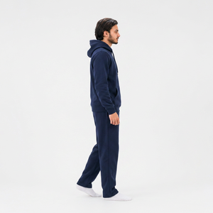 Chándal Unisex Azul Marino con Capucha, Manga Larga, Color Sólido, Algodón, Ropa Casual, Bolsillos Laterales, Corte Regular, Ropa Urbana de Invierno, Estampado - Product Image 3