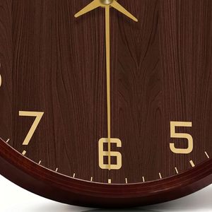 Wood Grain Silent Quartz Wall <b>Clock</b> Round Analog Hanging <b>Clock</b> <b>Battery</b> Powered 3D Number Display for Living Room - Product Image 1
