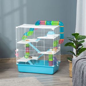 Gabbia per criceti extra large azzurra da 23 pollici con 5 livelli, tubi, gallerie e maniglie per il trasporto, stile moderno, stabile per l'allevamento di porcellini d'India - Product Image 2