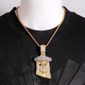 Collar con Colgante de Cabeza de Jesús de Lujo con Incrustaciones de Circonitas, Chapado en Oro, Micro Pavé, Joyería Hip Hop, Regalo para Hombres y Mujeres - Product Image 3