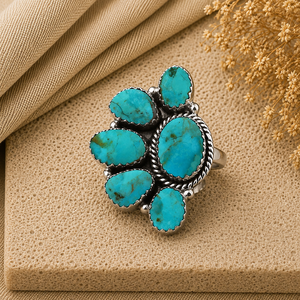 Mohave Turquoise Half Cluster Silver <b>Ring</b> Handmade Southwestern Western Boho Jewelry for Women <b>Statement</b> <b>Ring</b> Gift - Product Image 3