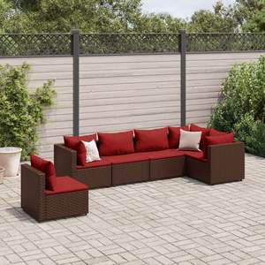 Set salotto in 6 pezzi con Patio in Poly Rattan marrone con cuscini mobili da esterno - Product Image 1