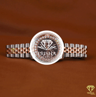 Montre pour homme sertie de diamants, cadran champagne de luxe, montre-bracelet à quartz, bracelet en acier inoxydable bicolore