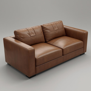 Sofá de Cuero Vacuno Genuino de Estilo Moderno de Mediados de Siglo, de 2 Plazas, con Líneas Minimalistas y Estructura de Madera para Muebles de Sala de Estar - Product Image 1