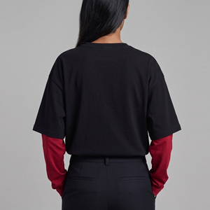 T-shirt à manches 2-en-1 pour femme, col rond, double couche, haut à manches doubles, t-shirt épais à double couche pour femme - Product Image 3
