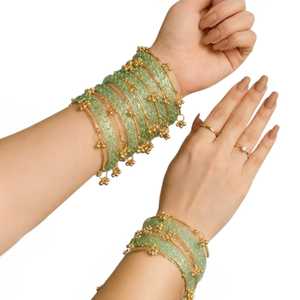 Bracelets en verre traditionnels du Cachemire, multicolores, plaqués or, ensemble de bijoux de mariage, couleurs personnalisées disponibles - Product Image 2