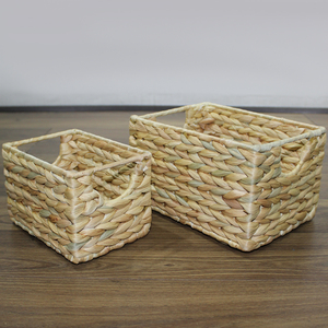 Natural Rustic Eco-Friendly Water Hyacinth <b>Rectangular</b> Nesting <b>Baskets</b> with Handles for Kitchen <b>Storage</b> - Product Image 1