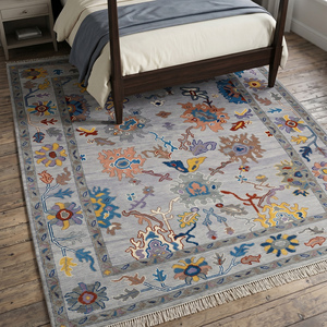 Tapis de luxe classique multicolore en laine noué à la main avec motif floral à poils ras pour salon - Product Image 2