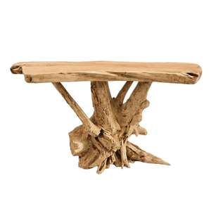 Mesa Consola ARTERRA de Lujo Ecológica Hecha a Mano de Madera Maciza Rústica de Raíz de Teca con Borde Natural, Moderna, Orgánica, Duradera y Fácil de Instalar para Sala de Estar - Product Image 1