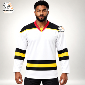 Fabrication directe d'usine, maillot de hockey sur glace unisexe personnalisé, imprimé par transfert thermique, broderie 3D, 100% polyester, coupe courte devant - Product Image 1
