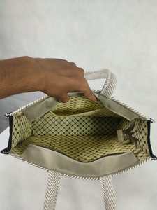 Luxury Geometric Pattern Canvas Tote Bag with Zipper Closure <b>Large</b> Capacity <b>Black</b> Trim Comfortable Handles Reusable Eco-Friendly - Product Image 4