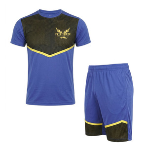 Conjunto Deportivo para Hombre EKIN IMPEX, Camiseta con Bloques de Color Azul, Negro y Amarillo, Secado Rápido, Poliéster y Elastano, Cuello Redondo, Ropa Deportiva de Verano - Product Image 1