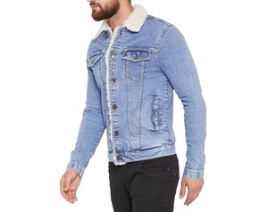 Men's Slim Fit Denim Jacket With Faux Fur Lining Turn-<b>down</b> Collar Casual Washed Blue Jacket Autumn Wear - Product Image 5