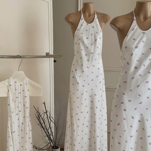 Vestido Maxi de Gasa con Estampado Floral para Mujer, Cuello en V, Espalda Descubierta, Cintura Alta, Lazo, Verano, Playa, OEM ODM - Product Image 1