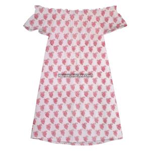 Vestido Corto con Hombros Descubiertos Hecho de Algodón de Alta Calidad, Suave y Cómodo, Vestido de Playa para el Verano 2026 con Estampado a Mano - Product Image 4