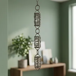Carillon à vent cylindrique en fil métallique vintage, ornement suspendu pour jardin, décoration extérieure sur le thème de la nature, décoration de jardin - Product Image 1