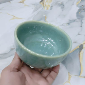Minimalist Green Glazed Ceramic Small Bowl with Smooth Finish, Versatile <b>Handmade</b> Stoneware Dish for Kitchen Tabletop Home Décor - Product Image 5