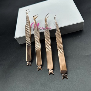Russian Volume, Curved & 45-90 Degree Tweezers Sustainable Steel Rose Gold Tweezer Butterfly on Bottom Tweezer Private Label - Product Image 3