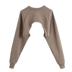 Women's High Street Cropped Sweatshirts Fashion O-neck Solid Pullover Ladies Chic Log Sleeve Blouses Cotton Crop Tops Shirts - Product Image 2