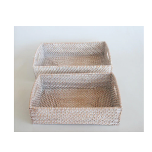 Plateau de service en rotin naturel de qualité supérieure, fabriqué à la main, avec poignées en bois, organisateur de cuisine durable en rotin pour plateaux décoratifs - Product Image 1