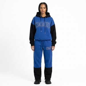 Conjunto Deportivo de Sudadera con Capucha y Pantalones Jogger para Mujer, Color Azul y Negro, Estilo Casual Urbano - Product Image 1
