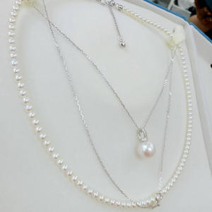 Collier en perles d'eau douce naturelles de Zhuji, rondes de 3-4 mm avec pendentif rond de 10-11 mm, presque sans défaut, collier universel - Product Image 2