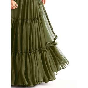 Lehenga Choli en Georgette vert à paillettes captivantes, tenue de soirée avec motif Mehndi complexe, Zeel Clothing, semi-cousu - Product Image 2