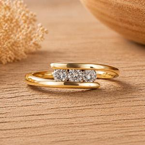 Three Stone Trilogy Ring 0.28ct Round Brilliant Cut 10k 14k 18k Solid Gold Anniversary Luxury Bridal Wedding Ring for Women - Product Image 6