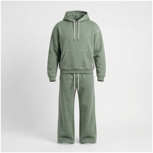 Conjunto Deportivo Unisex con Capucha Verde, Manga Larga, Color Sólido, Corte Holgado Informal, Transpirable, de Algodón, para Otoño - Product Image 1