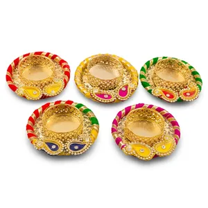 Handmade Round <b>Tea</b> <b>Light</b> Holder with Colorful Embroidered Base for Home Decoration Christmas & Easter Religious Activities - Product Image 3