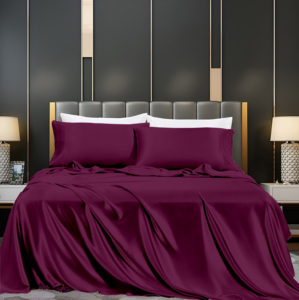 Elegante Juego de Sábanas de Satén Borgoña con Fundas de Almohada a Juego, Ropa de Cama de Lujo Brillante para Dormitorio - Product Image 1