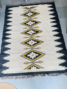 Black Ivory Mustard Handwoven Wool Jute Area <b>Rug</b> Geometric Tribal Kilim <b>Boho</b> Southwestern Living Room Custom Size Carpet - Product Image 2