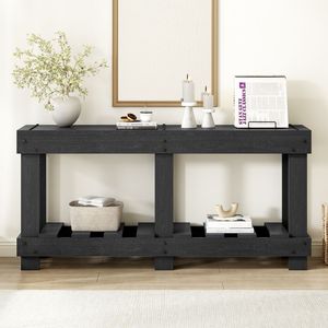 Tavolo Console U_Style in Legno di Abete Massiccio Vintage da 159,75 cm, 6 Gambe Rinforzate, Piano Spesso 11,43 cm, Design con Rivetti Metallici, Finitura Naturale - Product Image 2