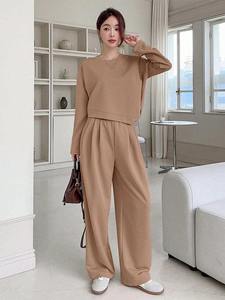 Conjunto Deportivo Extra Grande Personalizado para Mujer, Sudadera de Cuello Redondo, Pantalones Anchos, Mezcla de Algodón, Ropa Casual para Estar en Casa, Proveedor OEM - Product Image 5