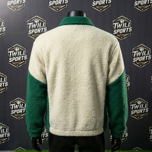 เสื้อแจ็คเก็ตฟลีซผู้ชาย Twill Sports สีเขียวครีม ปักโลโก้ ซิปปิด แจ็คเก็ตลำลองสำหรับฤดูหนาว ทรงปกติ คอปกพับได้ - Product Image 3