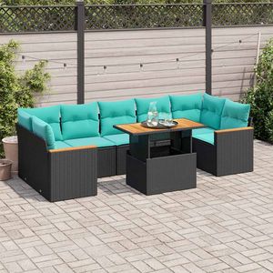 Set di divani da giardino in polyrattan nero da 8 pezzi con cuscini, set di mobili da giardino per esterni - Product Image 1
