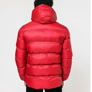 Men's Red Woolen Puffer Jacket Windproof Casual Winter Coat Regular Fit Thick Warm Cotton Filled <b>Covered</b> <b>Button</b> Patchwork Stand - Product Image 5